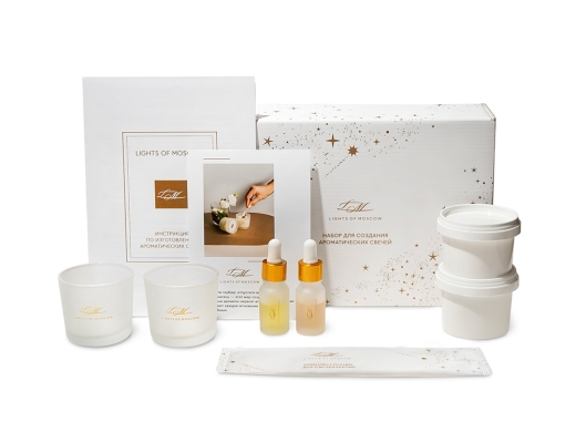 Изображение №1 | Набор для создания 2-х ароматических свечей: амбра и табак/маракуйя, сандал и пачули С лого (белый)