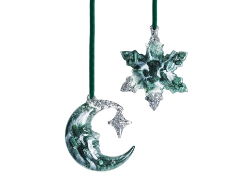 Изображение №1 | Набор елочных игрушек: Полумесяц, Снежинка (Авантюрин (зеленый))