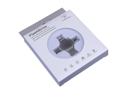 Изображение №4 | USB 3.0-флешка на 64 Гб 4-в-1 с разъемами Micro USB, Type-C и Lightning 64ГБ (серебристый)