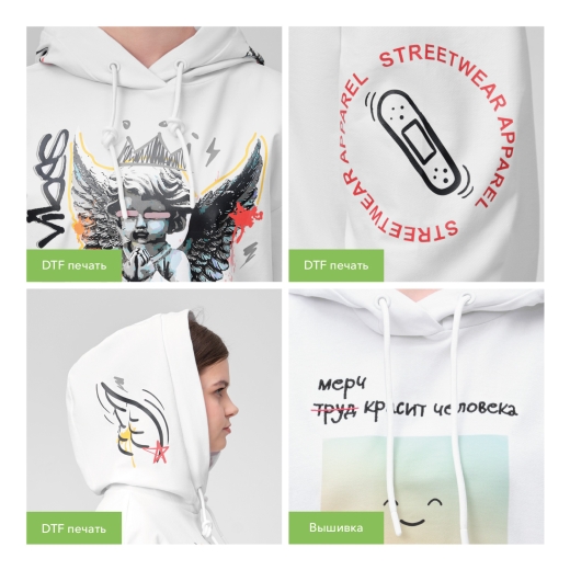 Изображение №12 | Худи с капюшоном, унисекс Алекс (Alex) белый, размер S