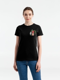 Изображение №1 | Футболка женская «Цветочная азбука Н», черная, размер S