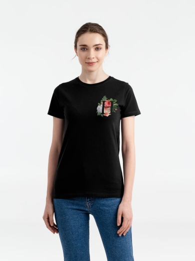 Изображение №1 | Футболка женская «Цветочная азбука Н», черная, размер S